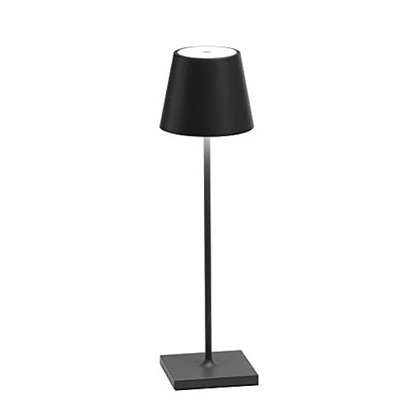 Zafferano Poldina Pro, Lampada da tavolo LED senza fili Ricaricabile, Dimmer touch 2700-3000K, Ricarica Wireless, IP65 Uso Interno/Esterno batteria Lunga Durata, Corpo in Alluminio, H38cm - Grigio